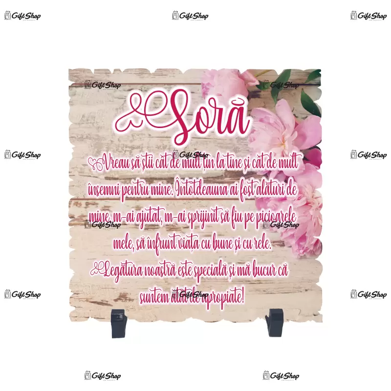 Sora vreau sa stii cat de mult tin la tine..., placheta cu mesaj